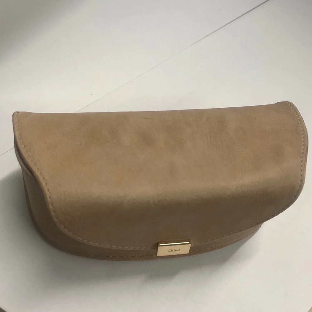 Chloé Large Tan Beige Structured Snap Sunglasses Case